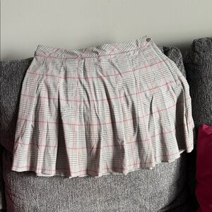 Plaid Pleated Skirt - Pink and Gray